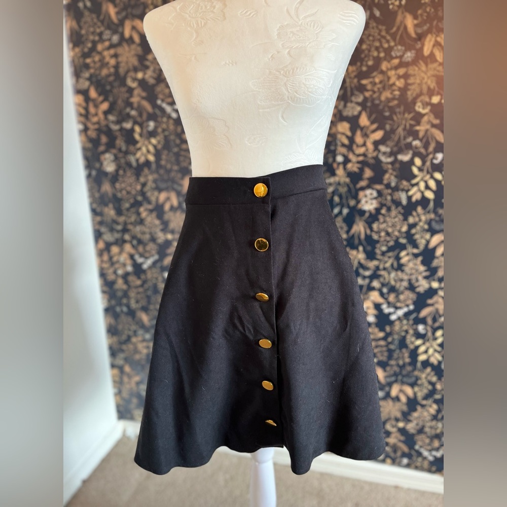 Black A-line Button Skirt